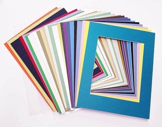 5x7 Mat for 8.5x11 Frame - Precut Mat Board Acid-Free Show Kit with Backing Board, and Clear Bags Mixed Colors 5x7 Photo Matte Made to Fit a 8.5x11 Picture Frame Matboard for Framing, Pack of 25 Mats