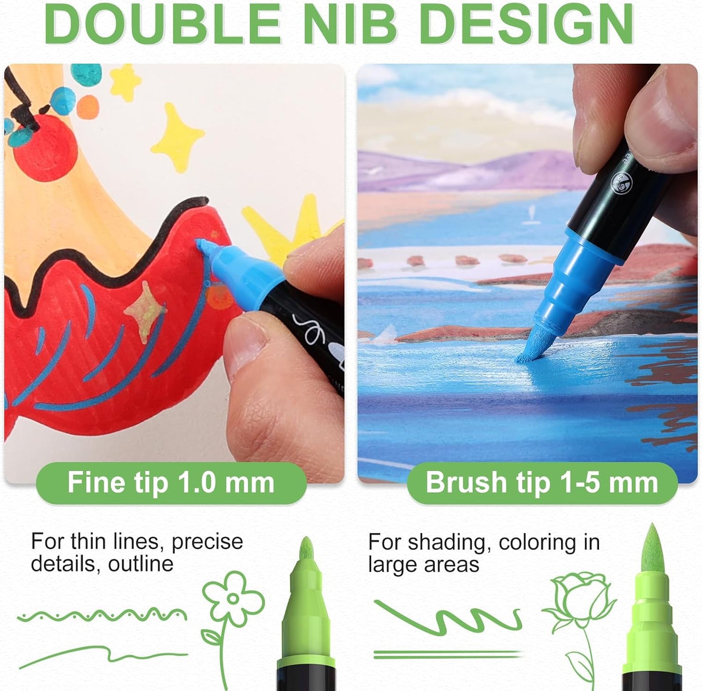 80 Colors Acrylic Paint Markers, Waterproof Dual Tip Acrylic Paint Pens with Brush and Fine Tip, Markers Set for Paper, Rock, Wood, Canvas, Glass, Ceramic and DIY Crafts Making Art Supplies