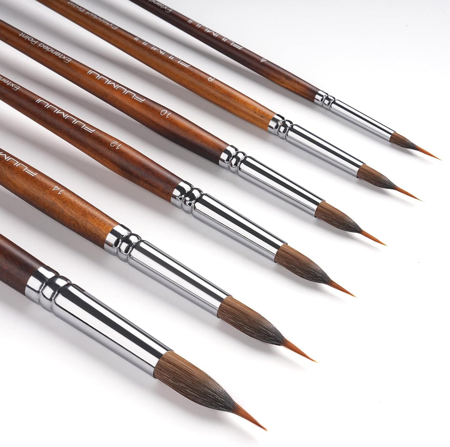 Watercolor Brushes Professional, Fuumuui 6Pcs Extended Needle Point Brushes Synthetic Extra Long Pinhead Brush with Sable Body for Fine Detailing - Watercolor Acrylic Gouache Inks Painting