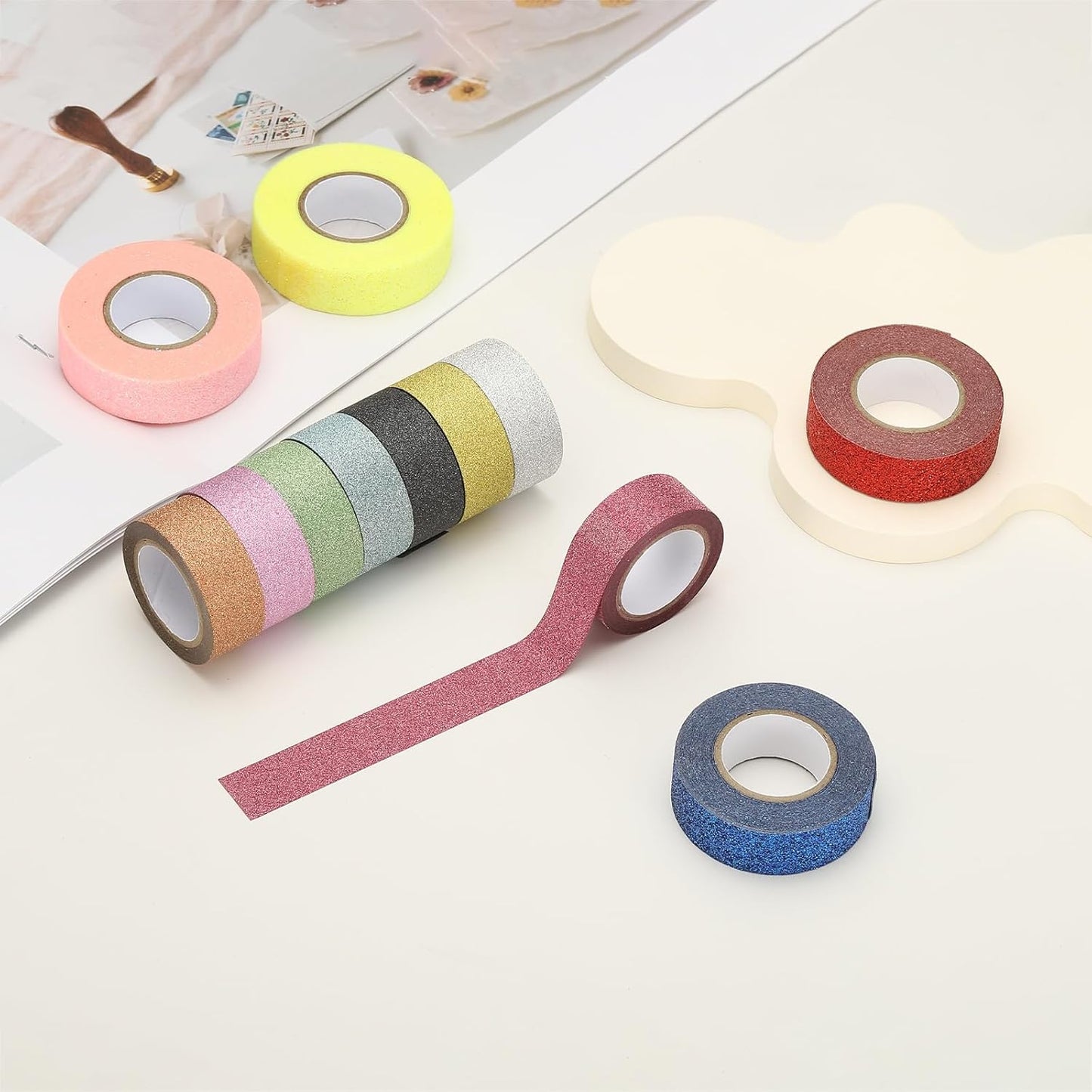 PATIKIL 1 Roll Glitter Paper Washi Tape, 15mm Washi Self-Adhesive Decorative Tape for Crafts DIY Gift Packaging Art Scrapbook Decor, Red