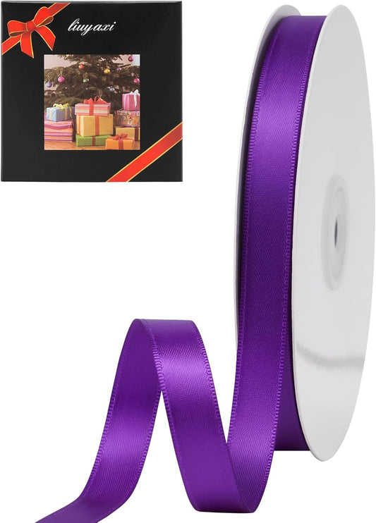 LIUYAXI Purple Stain Ribbon, 5/8" X Continuous 50 Yards, Double Faced Fabric Ribbon Perfect for Gift Wrapping Wedding Birthday Party Christmas Hair Floral Craft Baby Shower