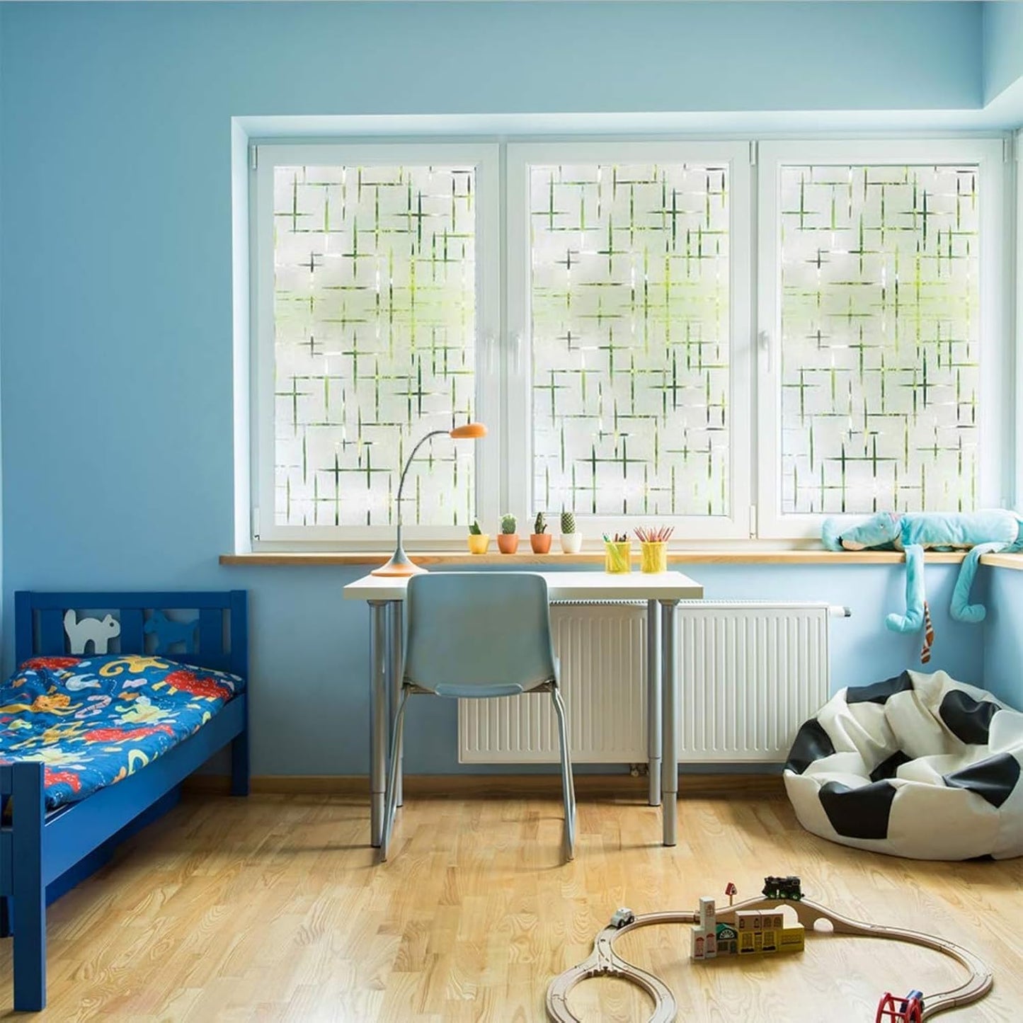 Finnez Frosted Window Film Non-Adhesive, Frosting Privacy Film for Glass Windows, Self Static-Cling Decorative Window Cling for Home Office UV Protection Cross Pattern, 29.5 x 157.4 inches