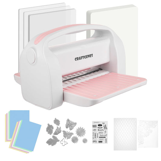 Manual Die Cutting Machine and Embossing Machine, 9'' Opening Size for Cardmaking, Scrapbooking, and DIY Crafts – Foldable Complete Set with A4 Die Cuts, Embossing Folders, and Plates(Pink)