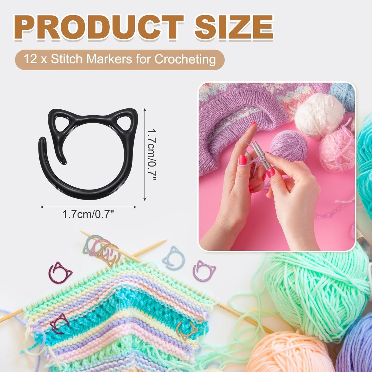 PATIKIL Cat Crochet Stitch Markers, 12 Pack Stitch Marker for Knitting Crocheting Supplies Cute Metal Spiral Knit Clip Ring Counters for Crochet Yarn DIY Crafts, Black