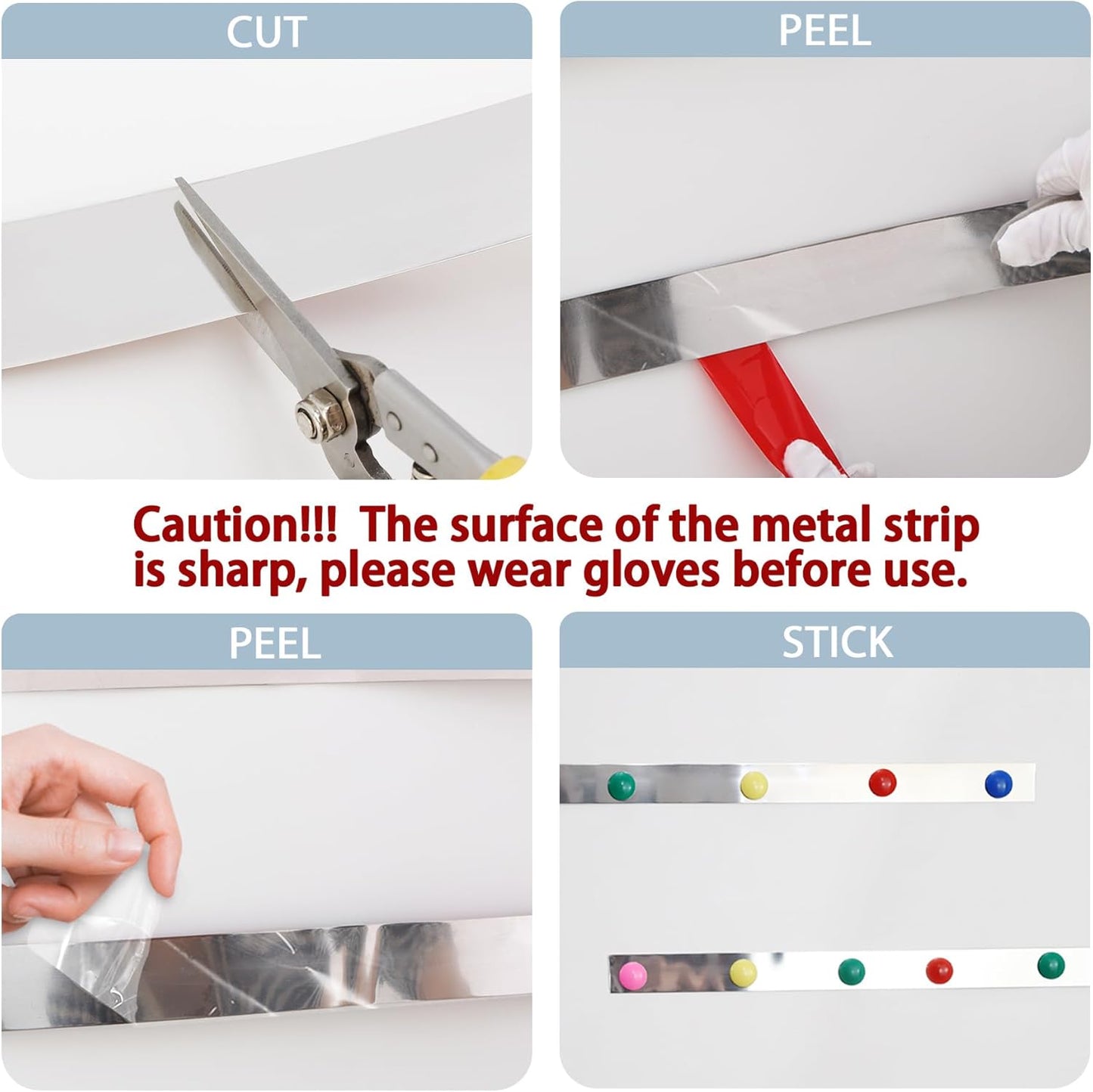 6Pcs 15''L x 1.97''W Frameless Magnetic Bulletin Strip with 48pcs Magnets, Self Adhesive Backing Stainless Iron Bar Memo Board for School, Home, Office