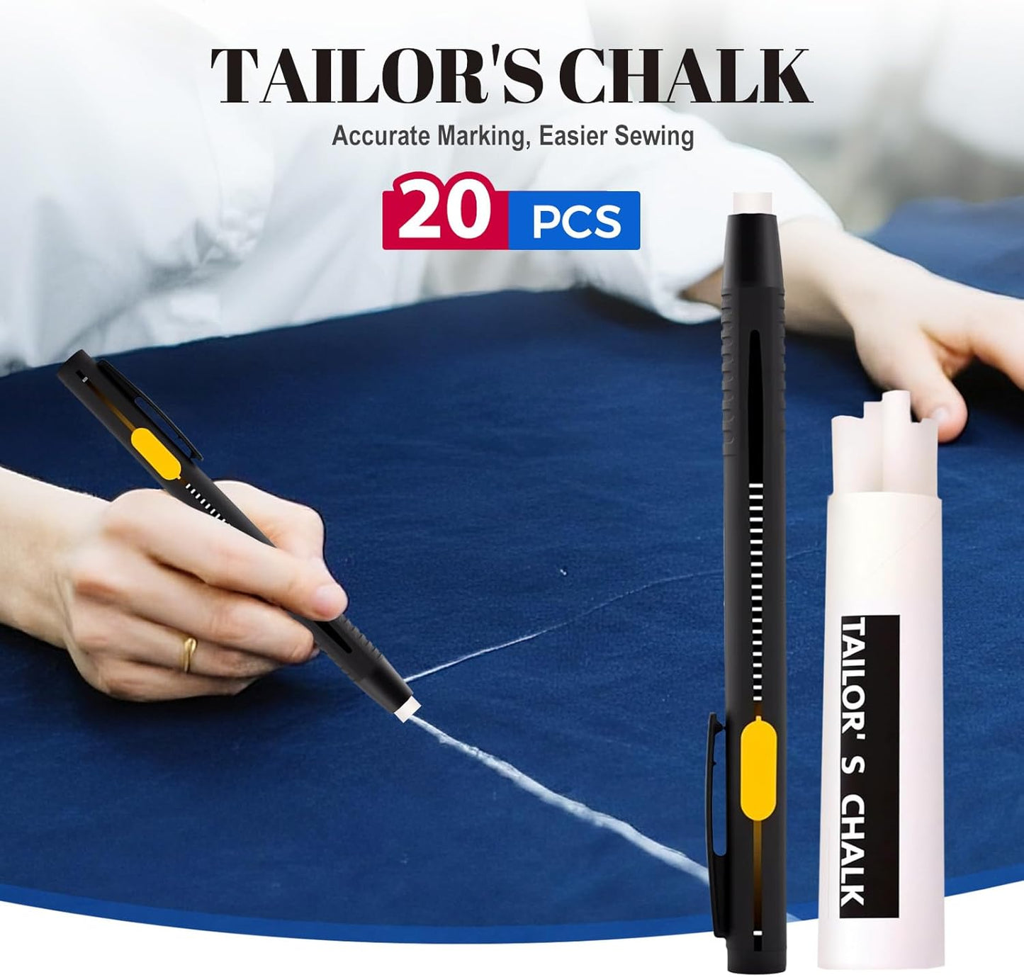 Heat Erasable Fabric Markers for Sewing, Quilting & Embroidery & DIY Crafts - Washable, Refillable DIY Chalk Pens for Cotton & Knitted Fabrics, Sewing Supplies (1 Pen + 20 Refills)