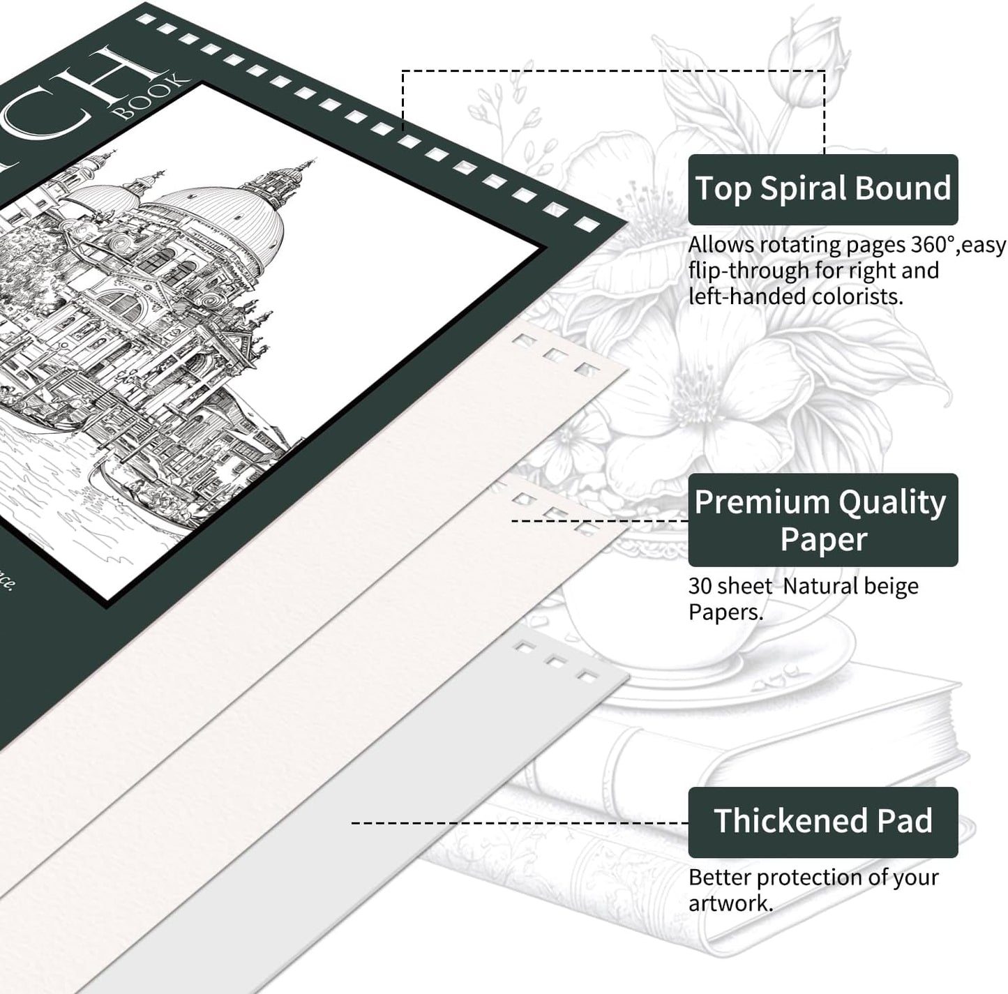 OSIMIG 10 Pack Sketch Books - 8.5" x 11", Top Spiral Bound Sketch Pad, 300 Sheet Total (68lb/100gsm), Drawing Paper Pad, Sketchbooks for Kids & Adults