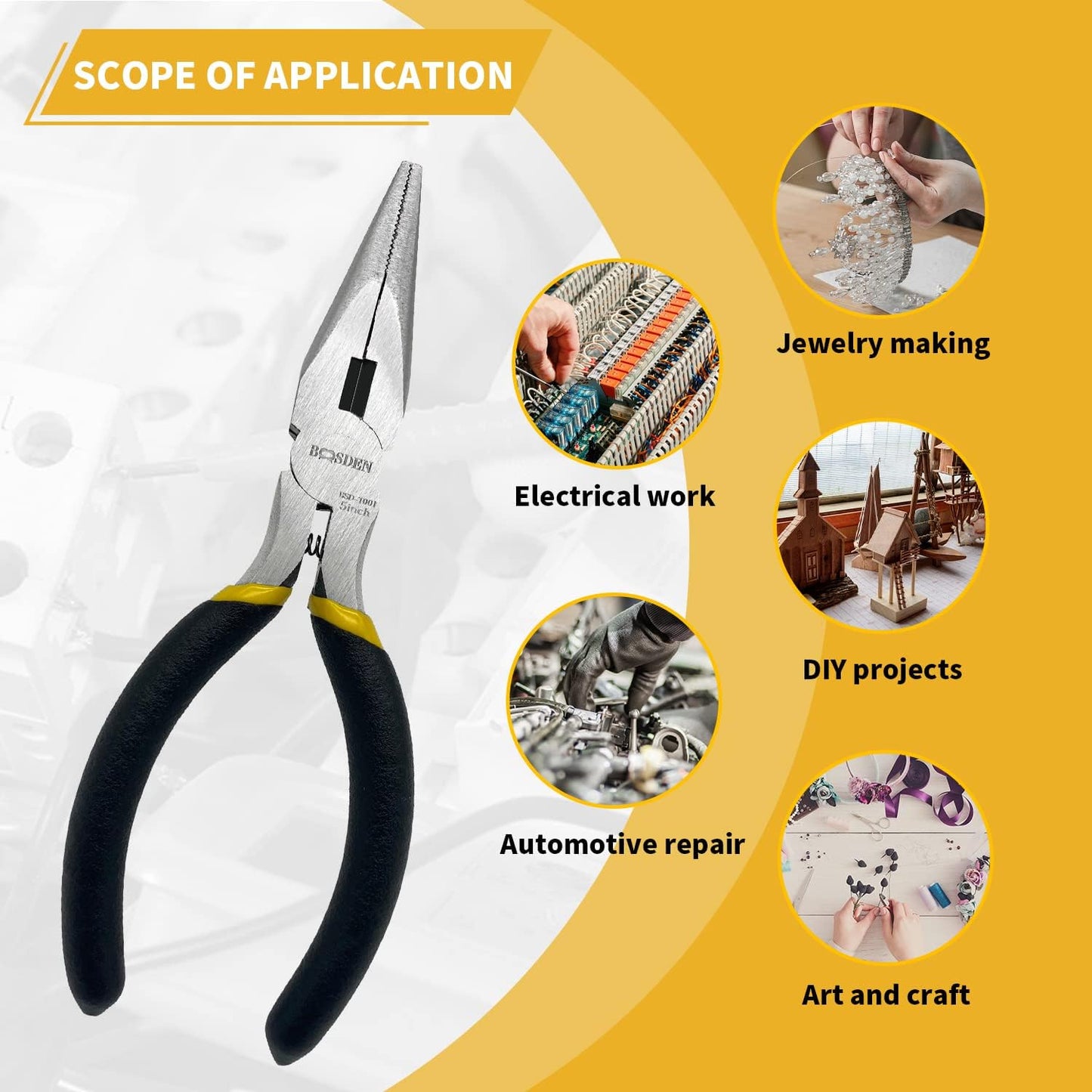 BOOSDEN 5" Small Needle Nose Pliers, Mini Needle Nose Pliers, Micro Needle Nose Pliers-5 Pack
