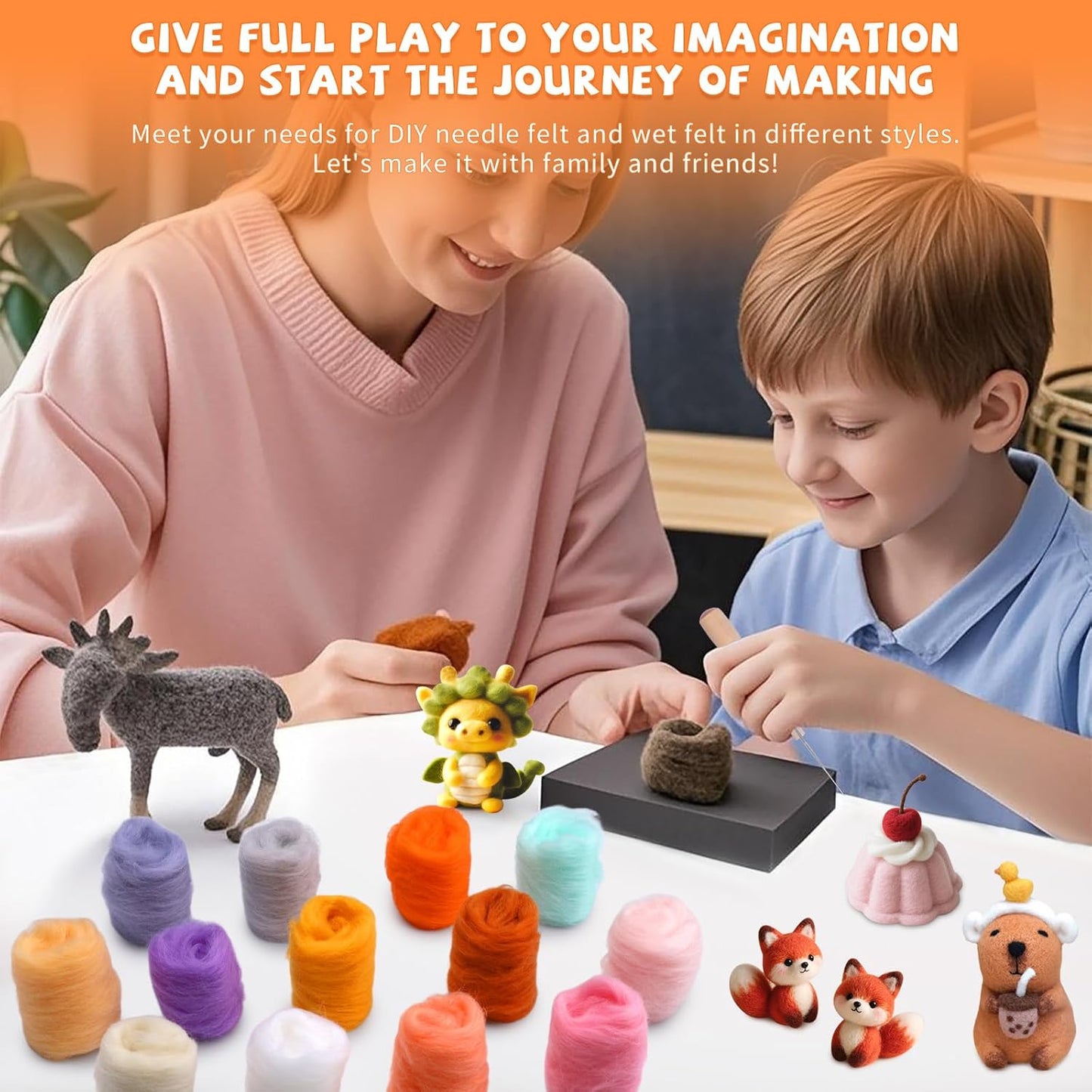 Mayboos 96 Pcs Needle Felting Wool, 48 Colors Wool Roving Yarn, Fiber Wool Roving for DIY Hand Spinning Needle Felting Wool Craft 3g/Pack