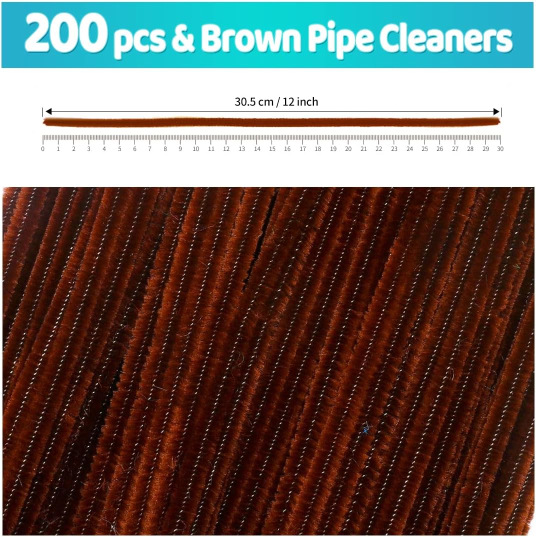 Iooleem 200pcs Brown Pipe Cleaners, Chenille Stems, Pipe Cleaners for Crafts, Pipe Cleaner Crafts, Art and Craft Supplies.