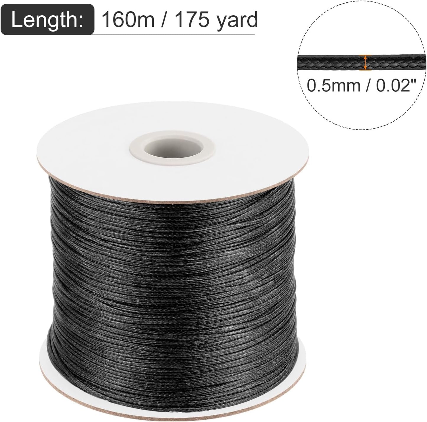 MECCANIXITY Waxed Cord 0.5mm Waxed Polyester Cord 175 Yard Wax String for Bracelet Making, Necklaces, Beading, Jewelry Making and DIY Crafts(Black)