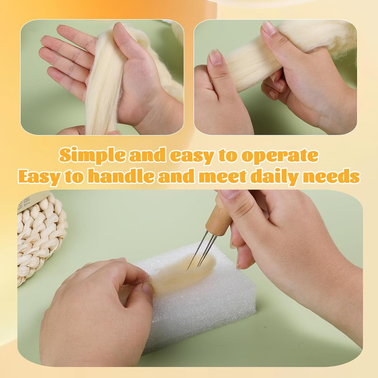 3.53oz Wool Roving Yarn, Wool Felting Supplies, Pure Wools, Chunky Yarn, Spinning Wool Roving for Needle Felting Wet Felting DIY Hand Spinning (Apricot White)