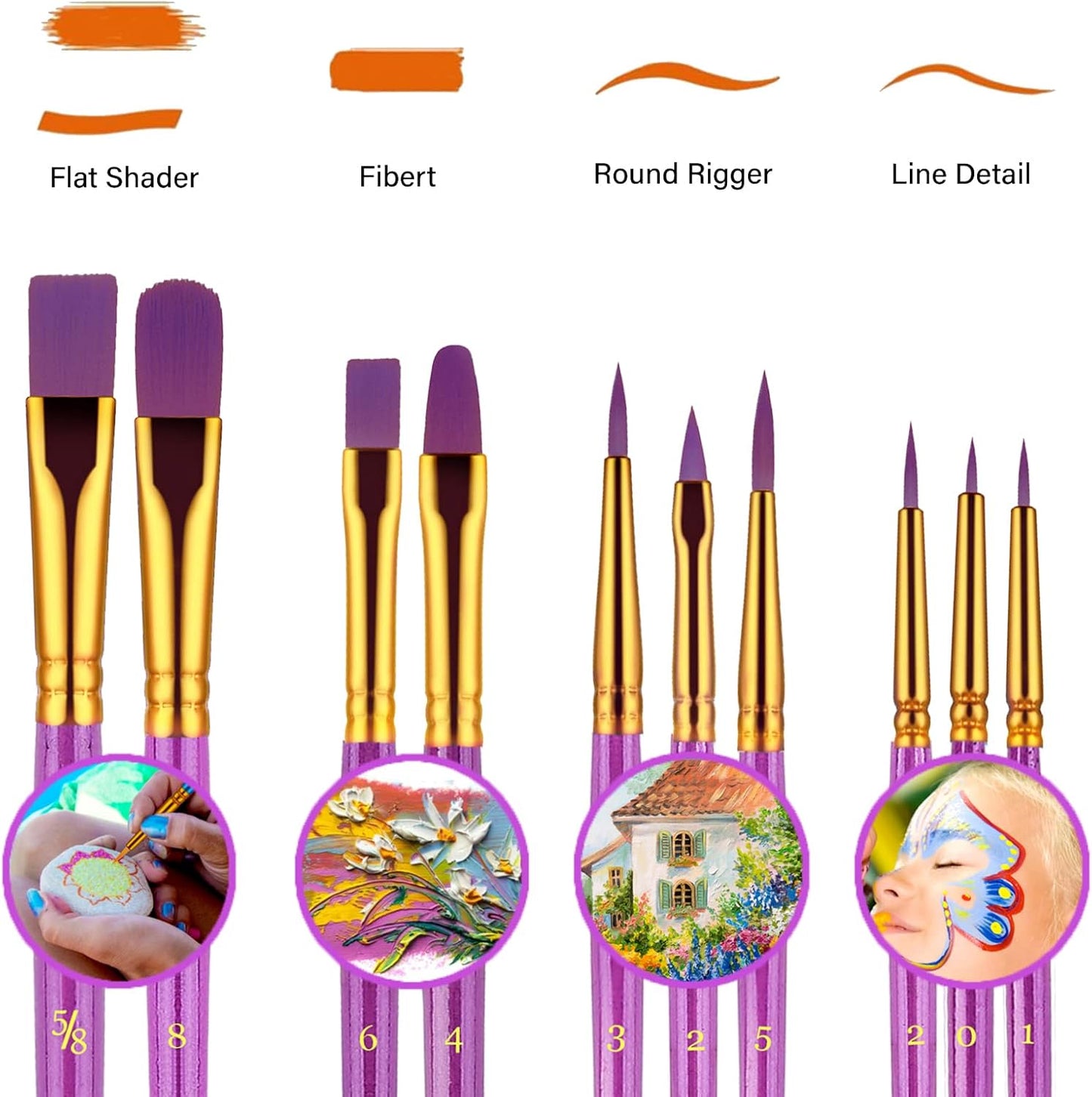 Paint Brushes Set, 2Pack 20 Pcs Paint Brushes for Acrylic Painting, Oil Watercolor Acrylic Paint Brush, Artist Paintbrushes for Body Face Rock Canvas, Kids Adult Drawing Arts Crafts Supplies, Purple