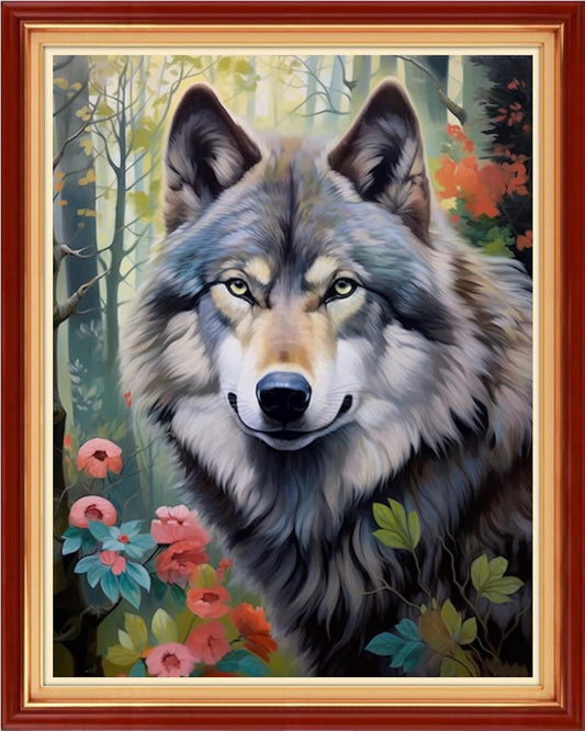 Magxvouy Cross Stitch Kits Stamped Full Range of Embroidery Kits,Cross Stitch Patterns Needlework Kits for Beginners 11CT Printed Kits&Wolf Forest 16x20 inch
