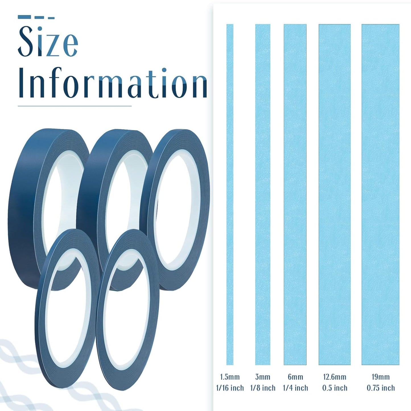 Xuniea 5 Rolls of Vinyl Tape Masking Tape Automotive Car Auto Paint for Curves, High Temperature Vinyl Low Tack(Navy,1/16, 1/8,1/4, 1/2, 3/4 Inch)