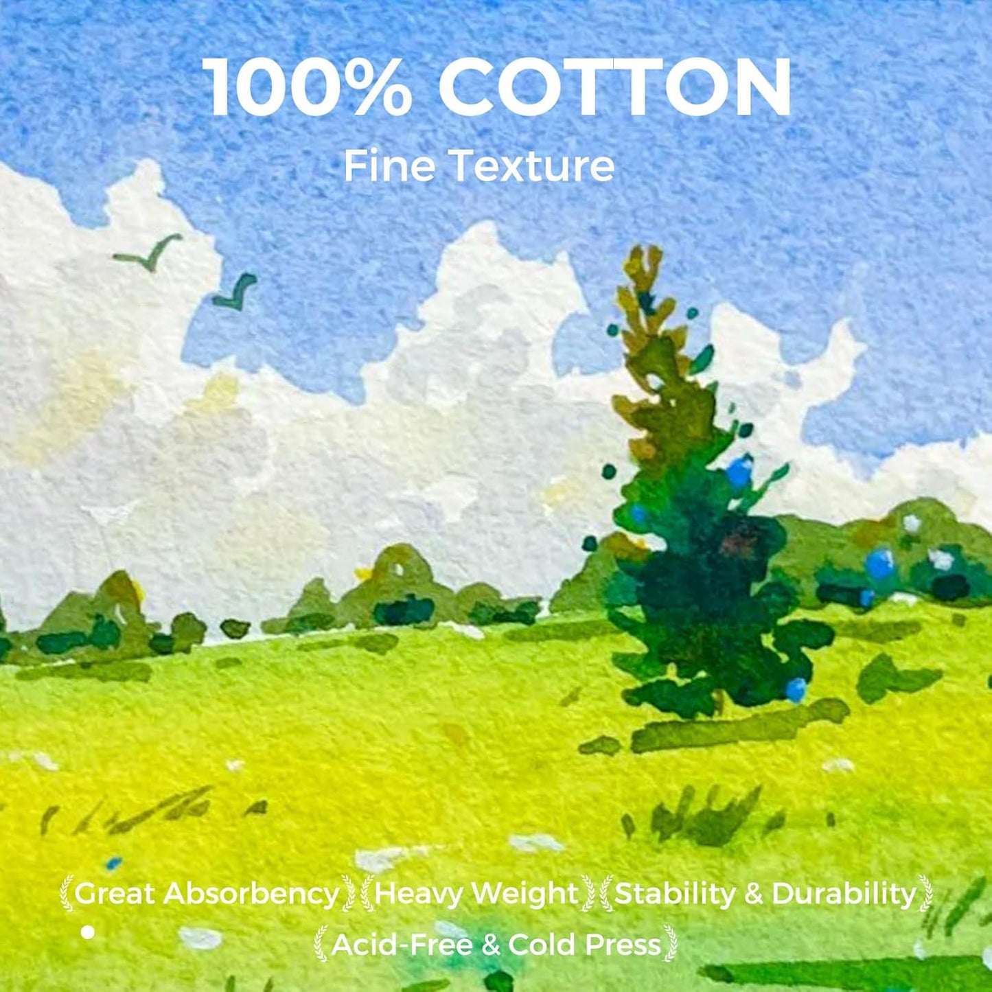 Funto Watercolor Journal, 4.7x4.7, 24 Sheets, 100% Cotton Hot Press, 300gsm/140lb, Inner Paper Pocket, Art Supplies for Mixed Media