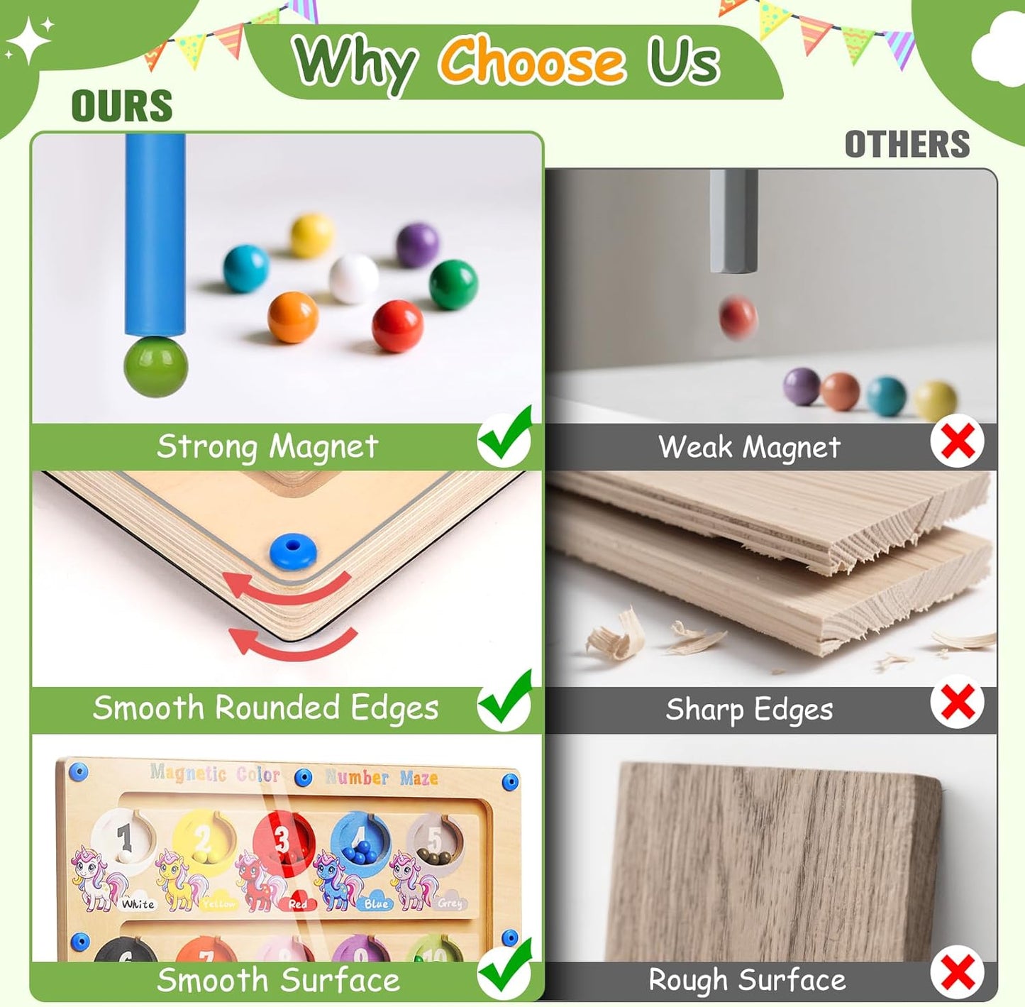 Magnetic Color and Number Maze, Montessori Wooden Magnet Puzzles Learning Counting Matching Board Unicorn Toys for Toddlers Kids 3-5, Educational Fine Motor Skills Toys for Girls Boys 3 4 5 Years Old