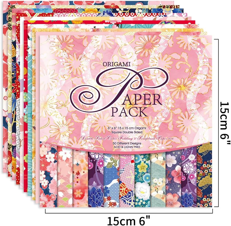 Origami Paper Kit 100 Sheets 70GSM 6 Inch Square Double Sided Color 100 Vivid Solid Colors for Hand Crafts Origami Paper Arts Creativity. Bohemian Blossom