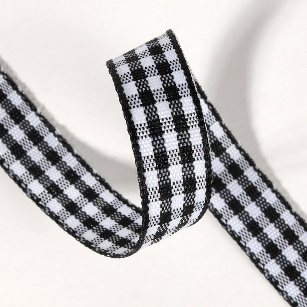 Buffalo Check Ribbon Black and White Gingham Ribbon 25 Yards for Crafts (3/8", Black)