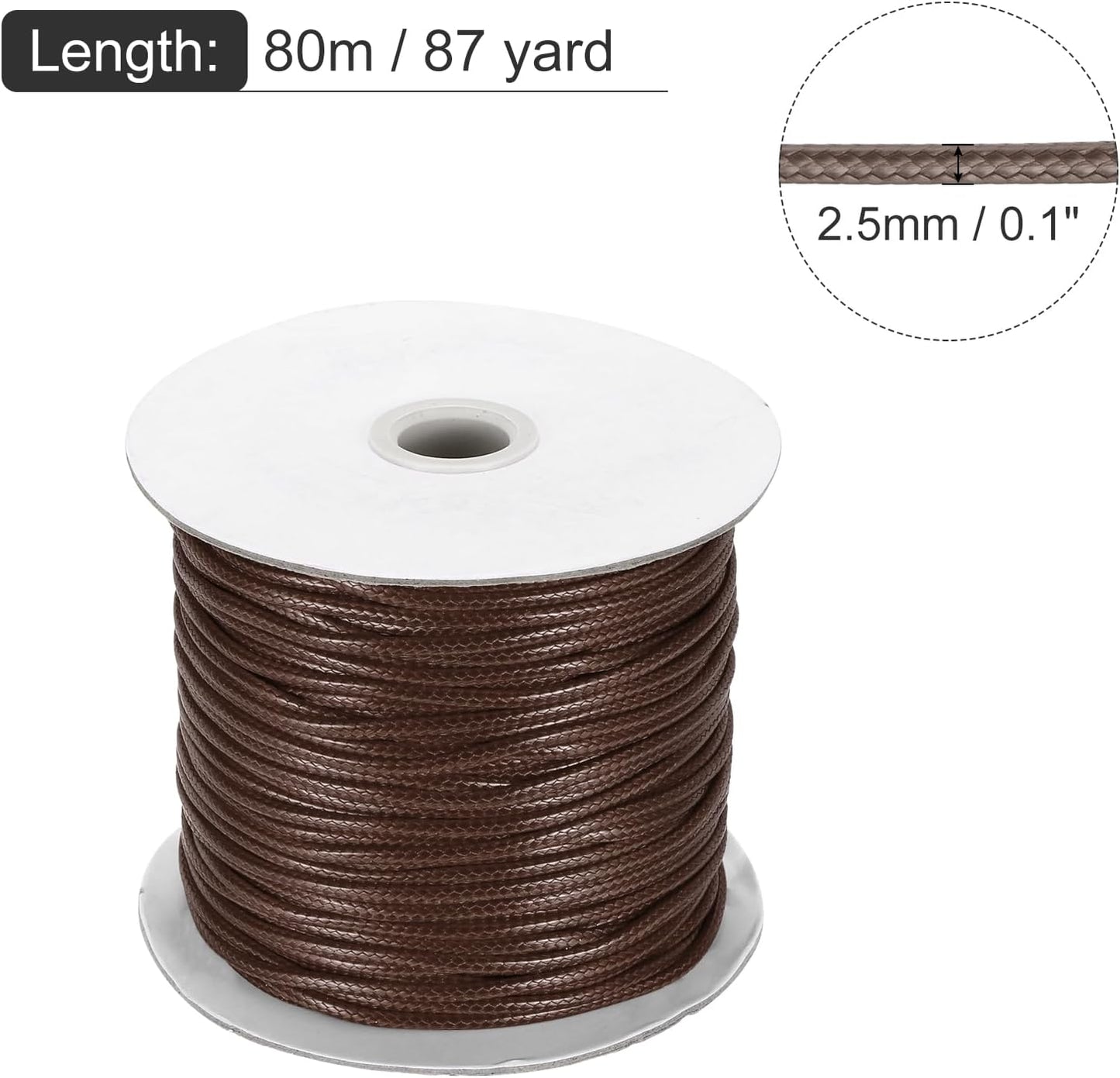 MECCANIXITY Waxed Cord 2.5mm Waxed Polyester Cord 87 Yard Wax String for Bracelet Making, Necklaces, Beading, Jewelry Making and DIY Crafts(Dark Brown)