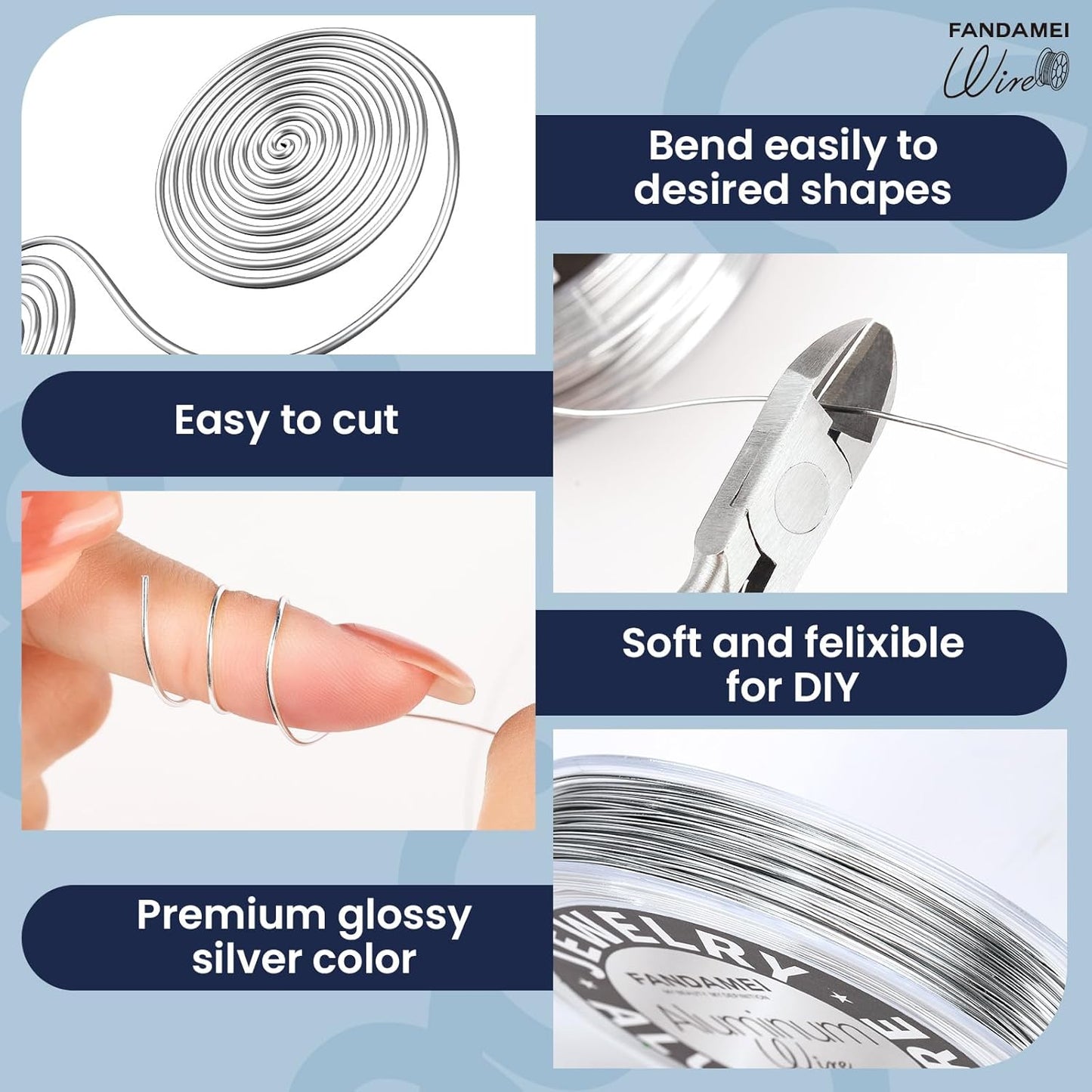 FANDAMEI Craft Wire 20 Gauge 98 Feet, Silver Wire for Jewelry Making, Aluminum Wire for Crafts, Sculpting, Beading. Metal Bendable for DIY, Christmas Floral Craft, Decoration, Jewelry Making