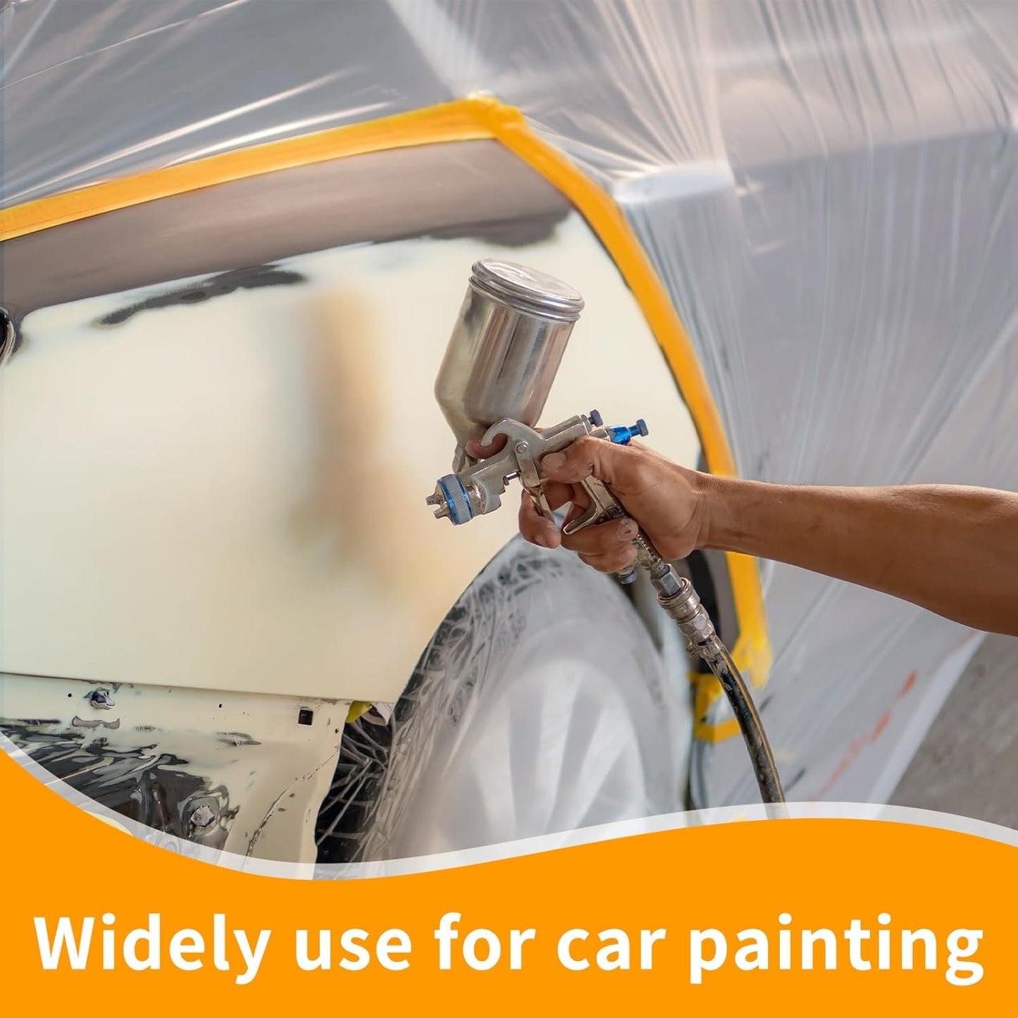 Pre-Taped Masking Film 22" x 66' for Painting,Plastic Automotive Tape and Drape,Paint Protection Film with Built-in Tape, Drip-Free Painting for Cars,Walls, Floors, Furniture（4 Rolls）