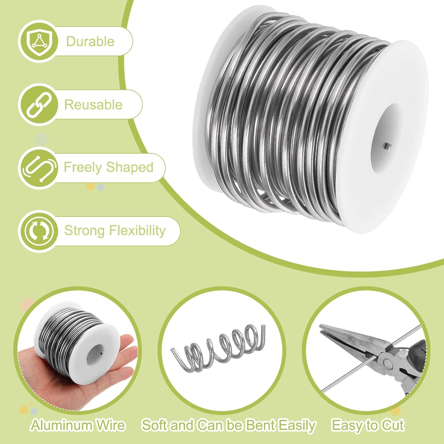 MECCANIXITY 9 Gauge Anodized Aluminum Craft Wire Bendable Bonsai Training Wire 56 Feet 3mm for Sculpting Crafts Wreath Floral Beading Jewelry Making, Silver Tone