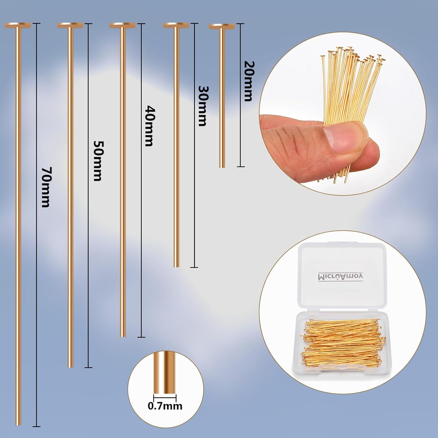 150pcs 18K Gold Filled Flat Head Pins Non Tarnish Craft Earring Bracelet Jewelry Making Accessories Supplies (30mm (1.18in), Gold-Flat Head Pin)