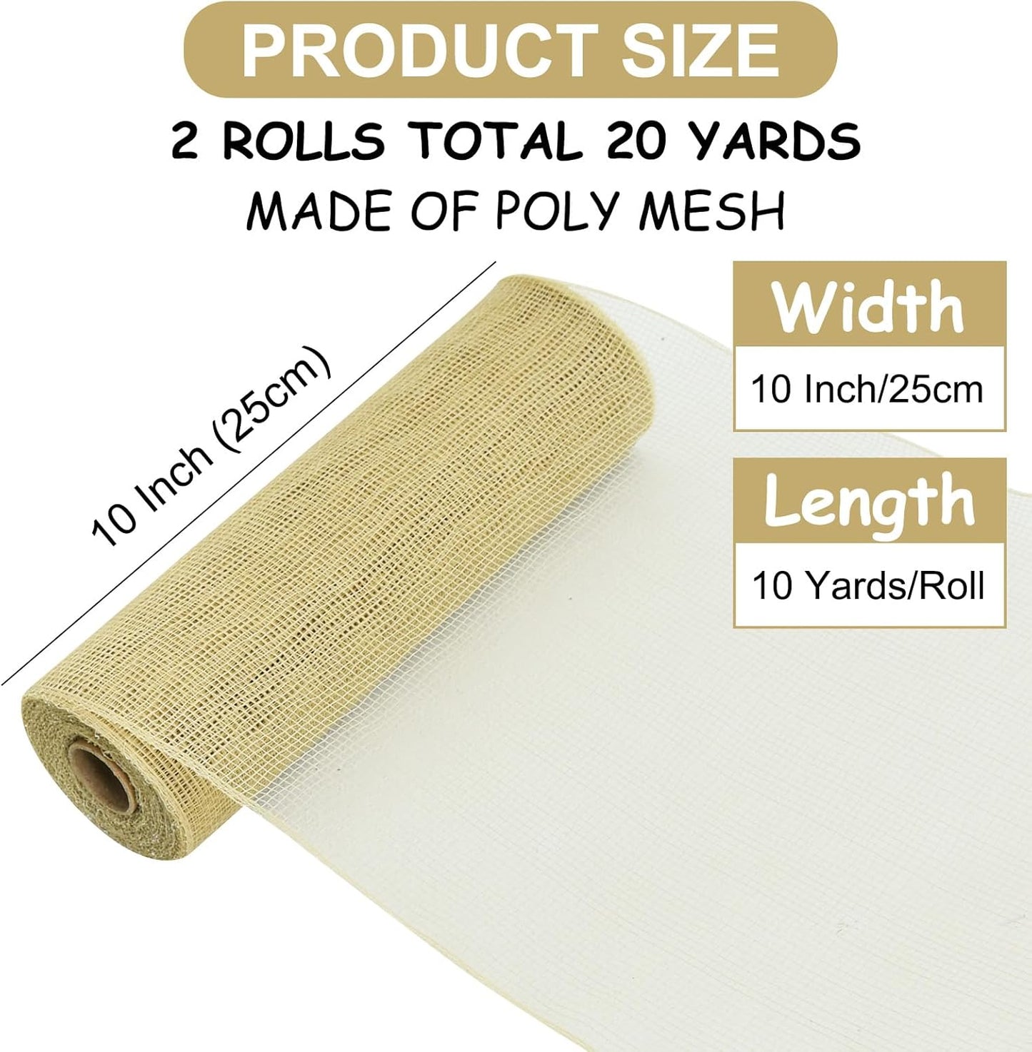 TONIFUL 2 Rolls 10 Inch Burlap Natural Decorative Mesh Ribbon Rolls, Perfect for Wreaths, Swags, Christmas Trees, Home Decoration, and Creative Crafts