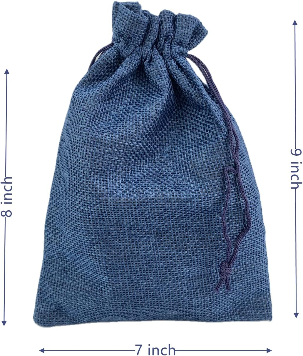 Palmhomee Pack of 25 Burlap Gift Bags with Drawstring Linen Jewelry Pouches Wedding Hessian Jute Bags for Birthday and Treat Pouches Party Wedding Favors Gift (7x9 Inch, Navy Blue)