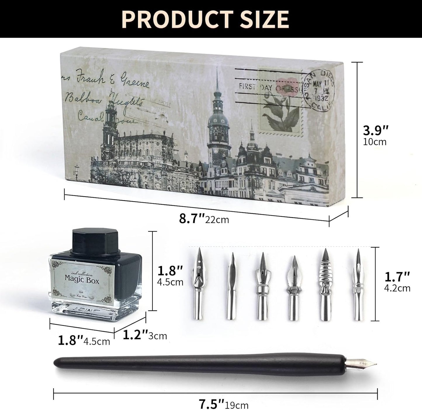 FEATTY Dip Pen for Drawing with ink - Antique Wooden Calligraphy Kits for beginners with 6 Replaceable Nibs