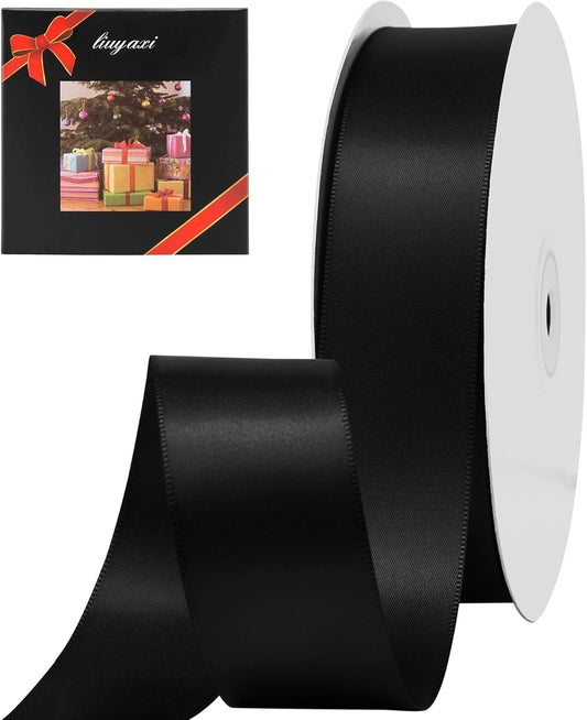 LIUYAXI Black Double Faced Satin Ribbon, 1-1/2" X Continuous 50 Yards, Ribbons Perfect for Gift Wrapping Wedding DIY Craft Bow Making & Other Projects