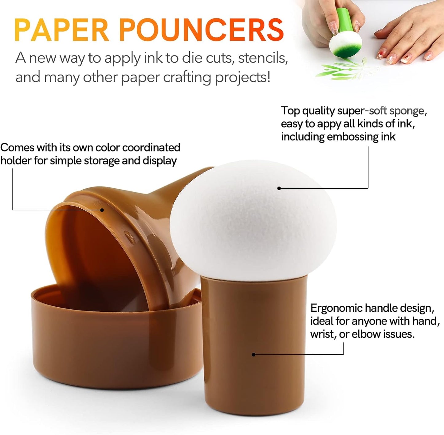 9PCS / Sets Ink Applicator with Storage Cases,Paper Pouncers for Direct Ink Application On Crafts Projects Easily,Inking Sponge for Stamp Ink Distressing, Blending Card Making Crafting Tools