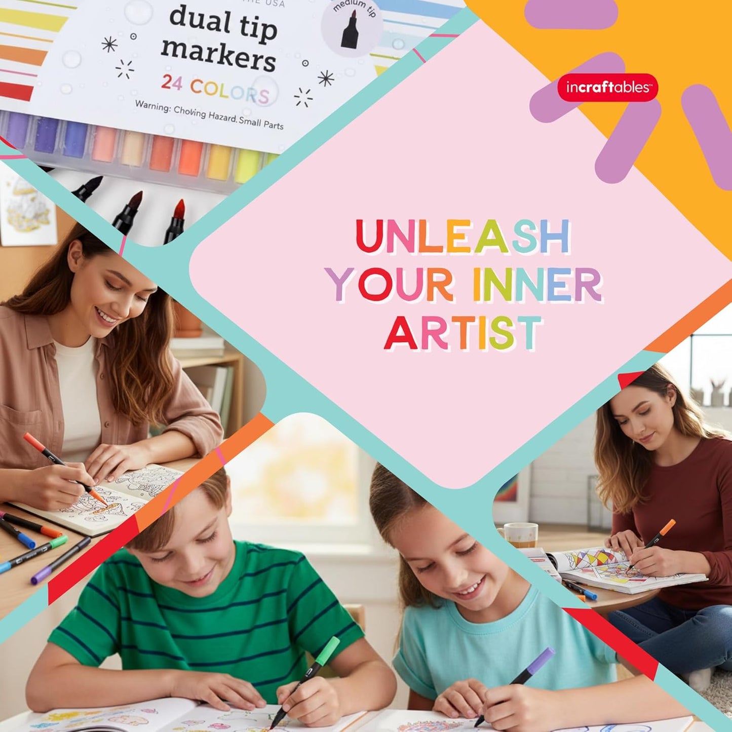Incraftables Dual Tip Markers (24 Colors) – Adult Coloring, Brush Tip & Fine Tip Markers for Adult Coloring Books, No Bleed Dual Brush for Kids & Adults