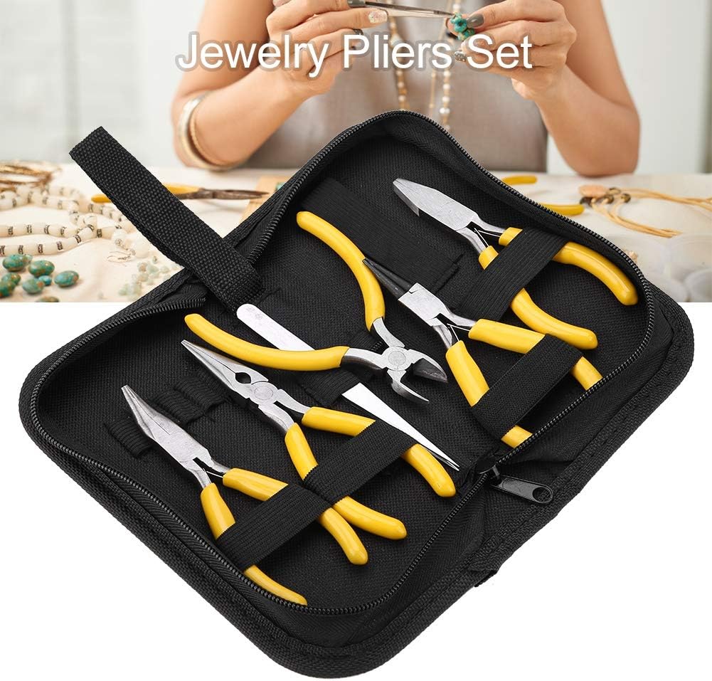 Jewelry Pliers, 5Pcs Professional Jewelry Pliers Tools Kit Includes Round Nose Pliers, Bent Nose Pliers, Needle Nose Pliers, Flat Nose Pliers for Jewelry Beading Repair Making