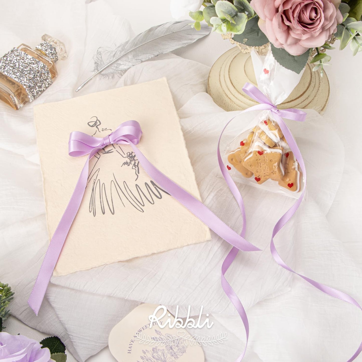 Ribbli Light Purple Satin Ribbon,Double Faced Satin 1/4 inch x Continuous 50 Yards,Light Orchid Ribbon Use for Bows Bouquet,Gift Wrapping,Wedding Decoration,Floral Arrangement