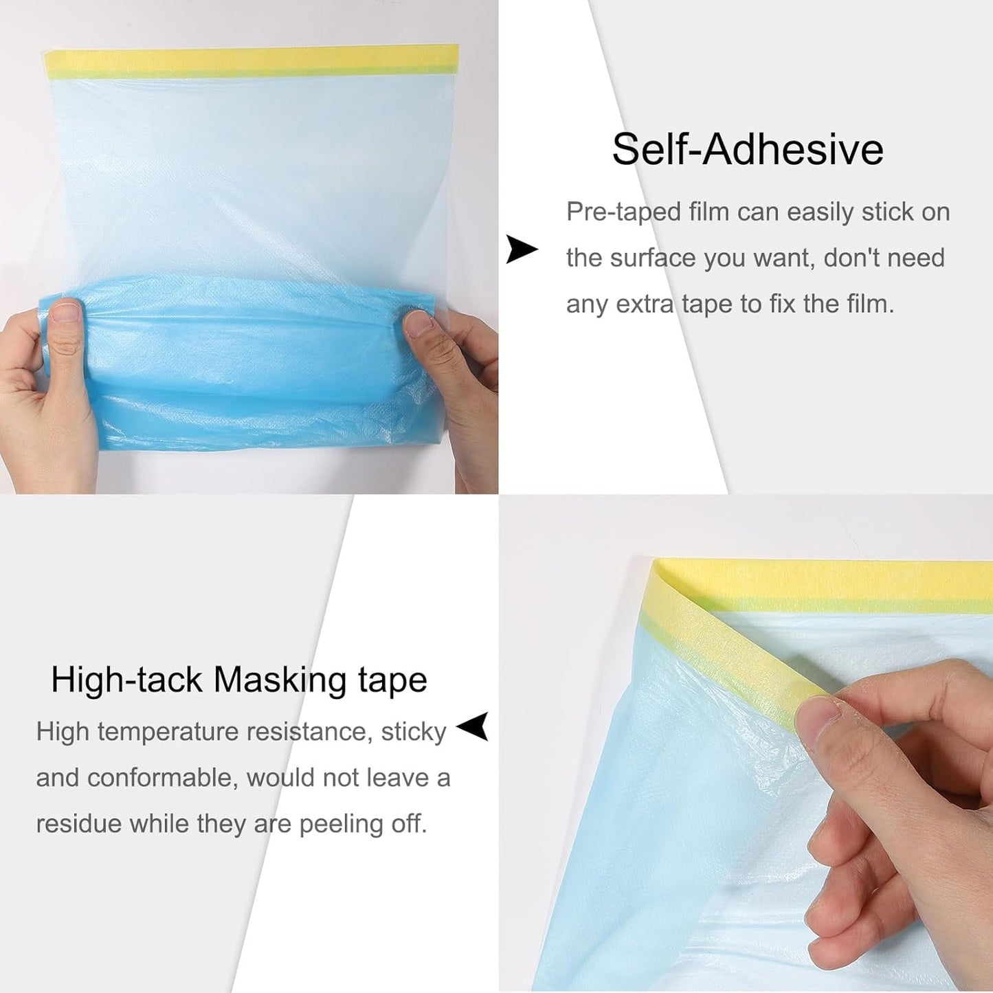 uxcell Pre-Taped Masking Film, 7.9ft x 82ft Plastic Paint Drop Cloth with Medium-Tack Painters Tape for Painting Spraying Protection Blue Film 6Pcs