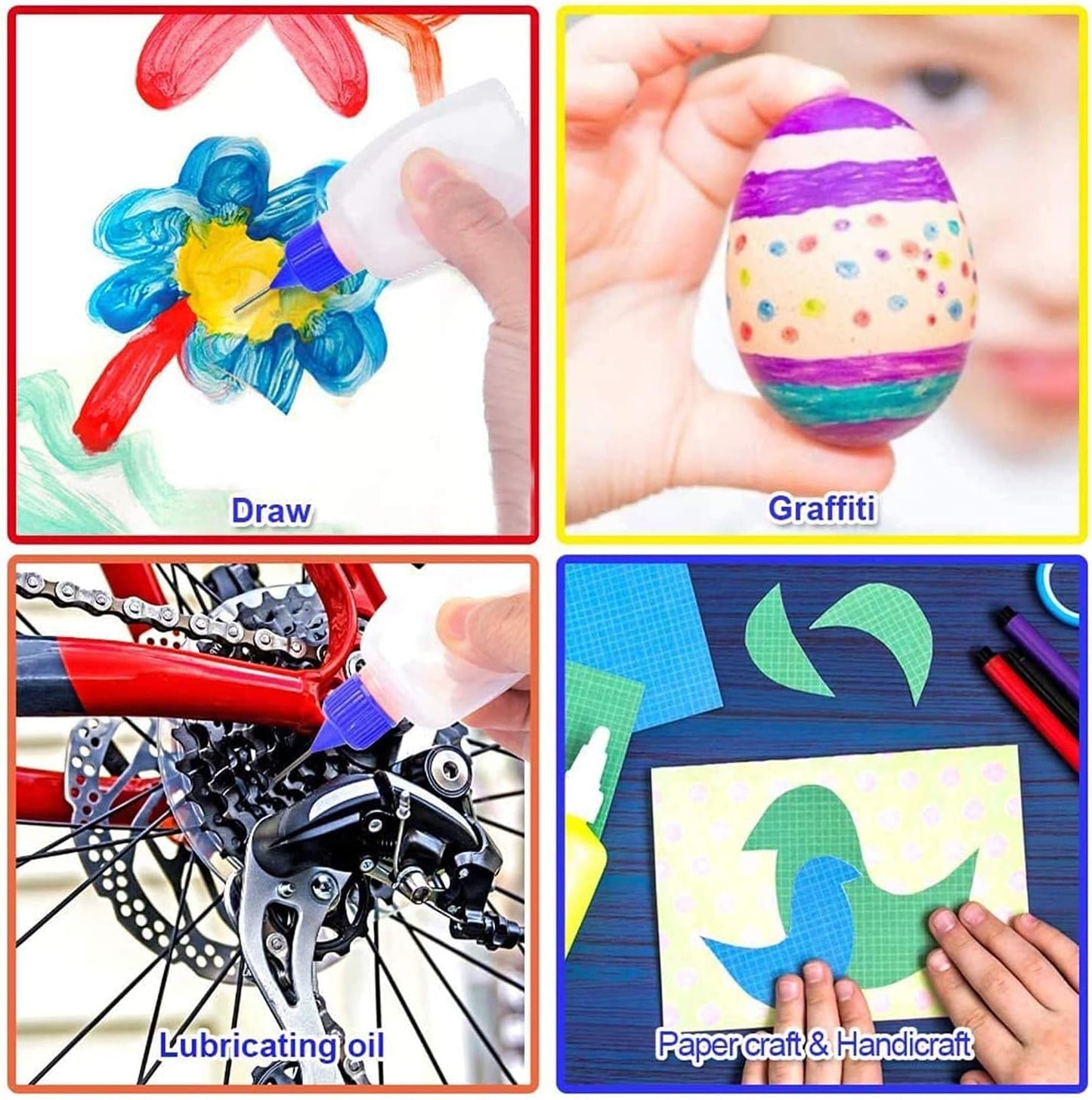12 Pcs 2 Ounce Needle Tip Glue Bottle 60 mL Plastic Dropper Bottles Multicolor lid with 2 Pcs Mini Funnel for Small Gluing Projects, Paper Quilling DIY Craft, Acrylic Painting