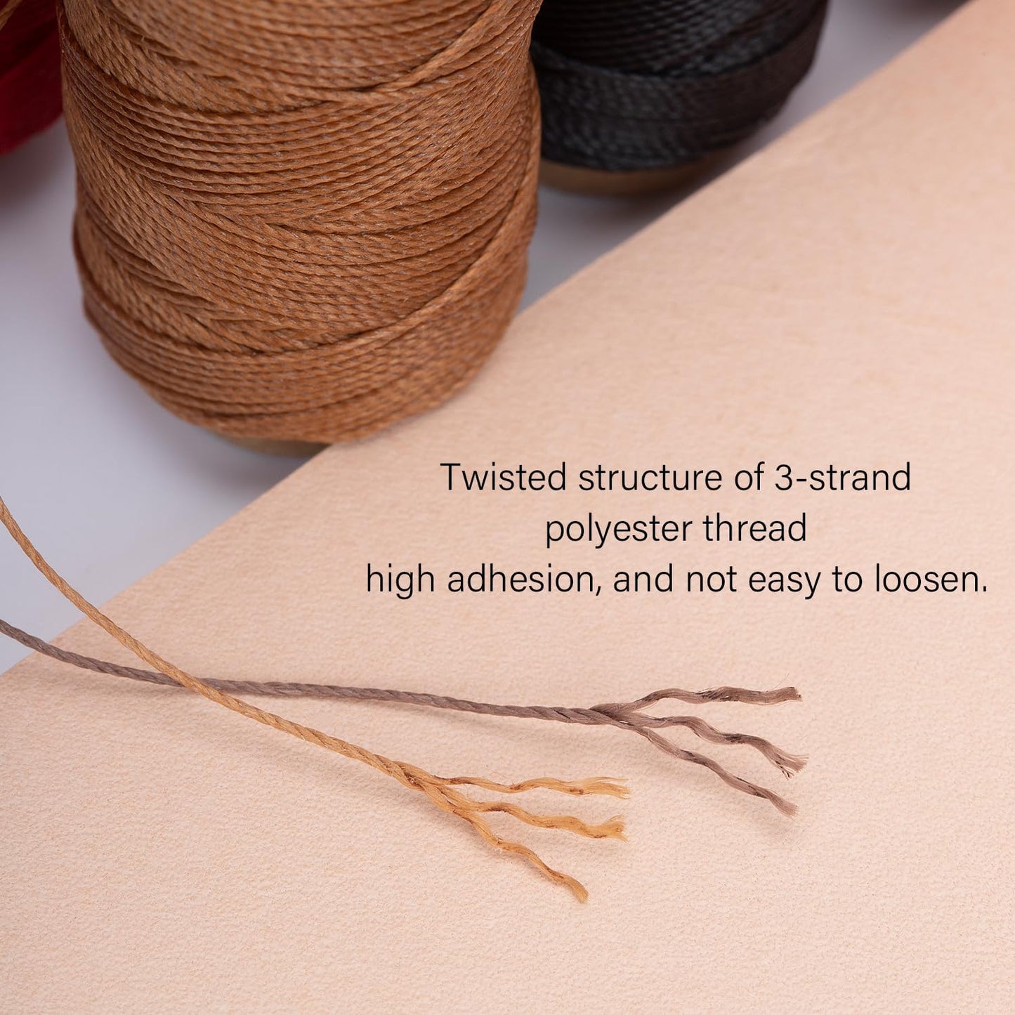 WUTA Leather Waxed Thread Round Polyester Sewing Threads with 12 Pcs Needles and Storage Bag Leather Craft Hand Stitching Line DIY Bracelet Thread Repair Work Cord (0.55mm