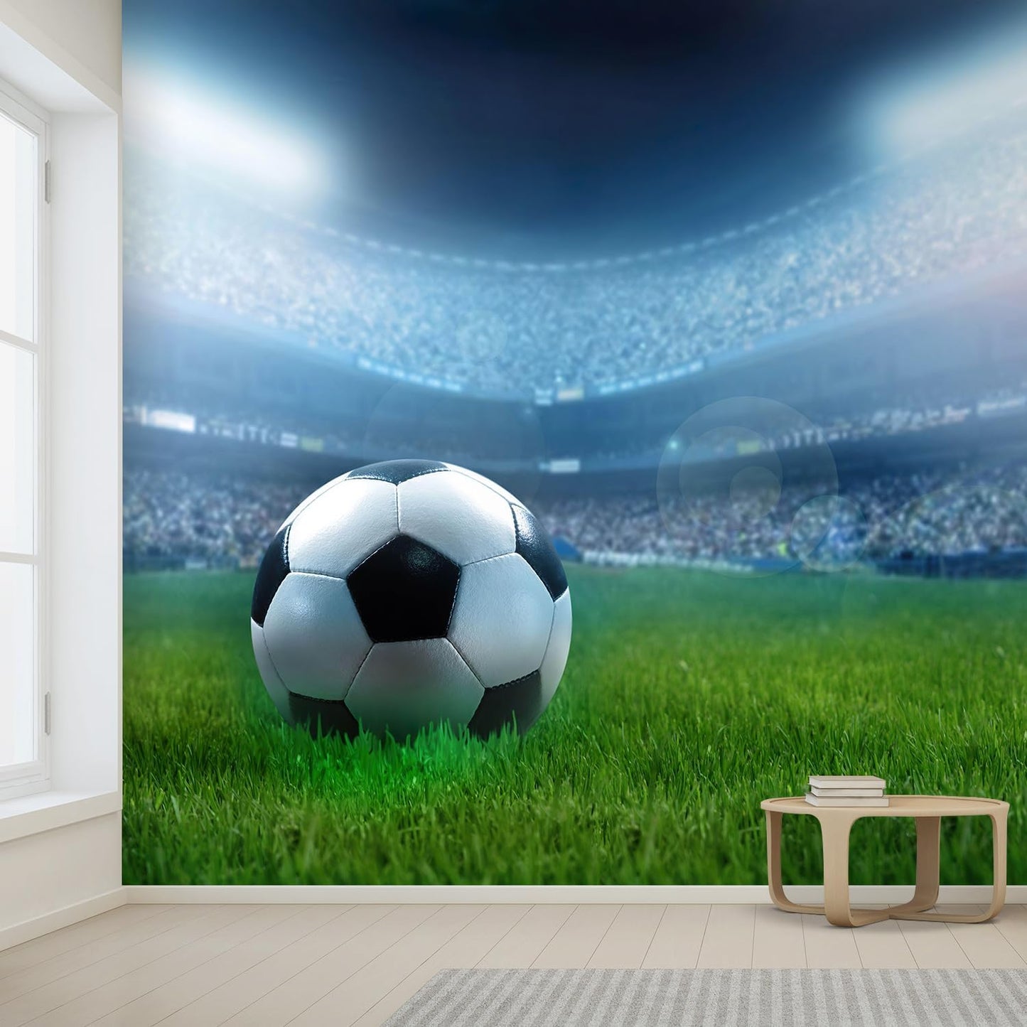 wall26 Close Up of a Football Ball on a Full Stadium Removable Wall Mural | Self-Adhesive Large Wallpaper - 96x144 inches