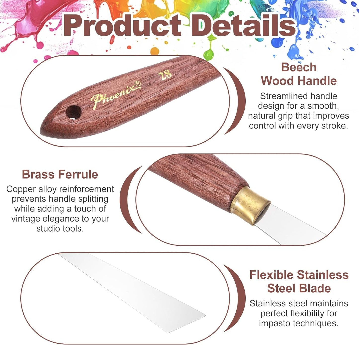 MECCANIXITY Pack of 1 Palette Knife No.28, 8.6" Long Palette Knives with Stainless Steel Flexible Spatula Pallet Knife and Wood Handle for Scraping, Mixing, Oil Acrylic Painting Canvas