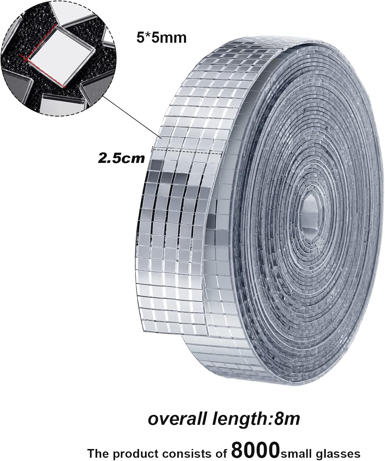 SATINIOR 8000 Pcs Disco Ball Mirror Tiles Self Adhesive for Crafts 5 x 5 mm Small Disco Tape Ball Stickers Square Mosaic Tiles Mirror Pieces for DIY Craft Party Decor