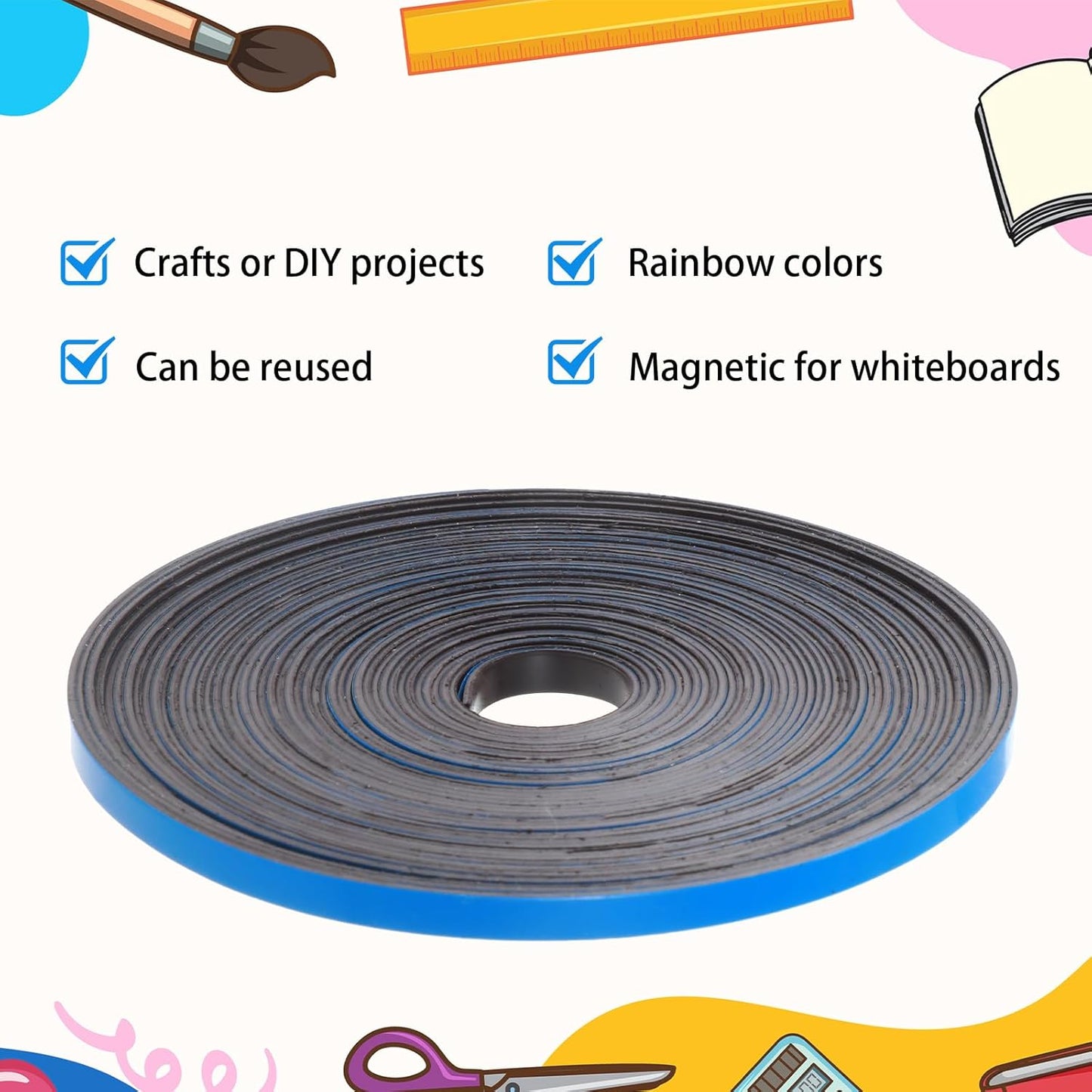 Magnetic Tape Roll Thin Strips, 0.39 Inch x 66 Feet Magnetic Board Dividers Whiteboard Graphic Decorative Tape Marking Line for Classroom Office Art Accessories(Blue)