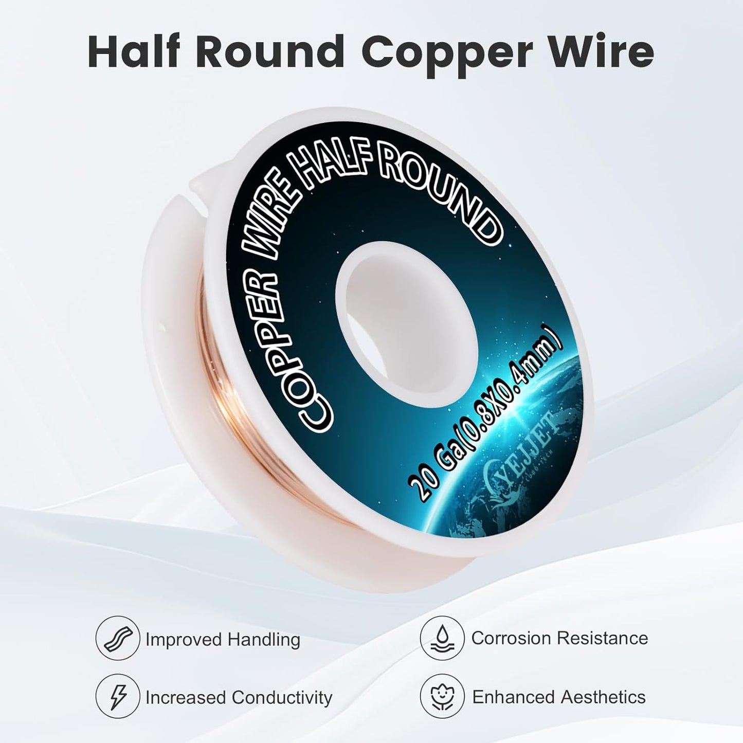 Extra Long 20 Gauge Copper Wire Half Round - 3.0 oz (115 Feet) Conductive Metal Wire for Model Making & Wire Wrapping