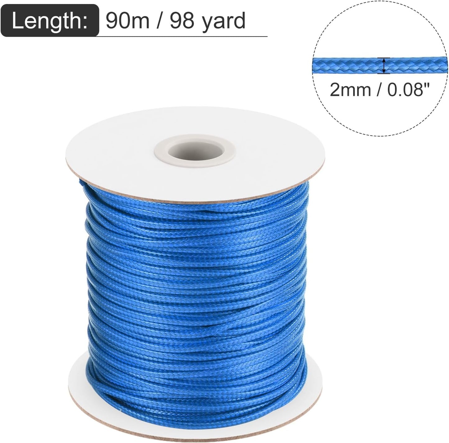 MECCANIXITY Waxed Cord 2mm Waxed Polyester Cord 98 Yard Wax String for Bracelet Making, Necklaces, Beading, Jewelry Making and DIY Crafts(Bright Blue)