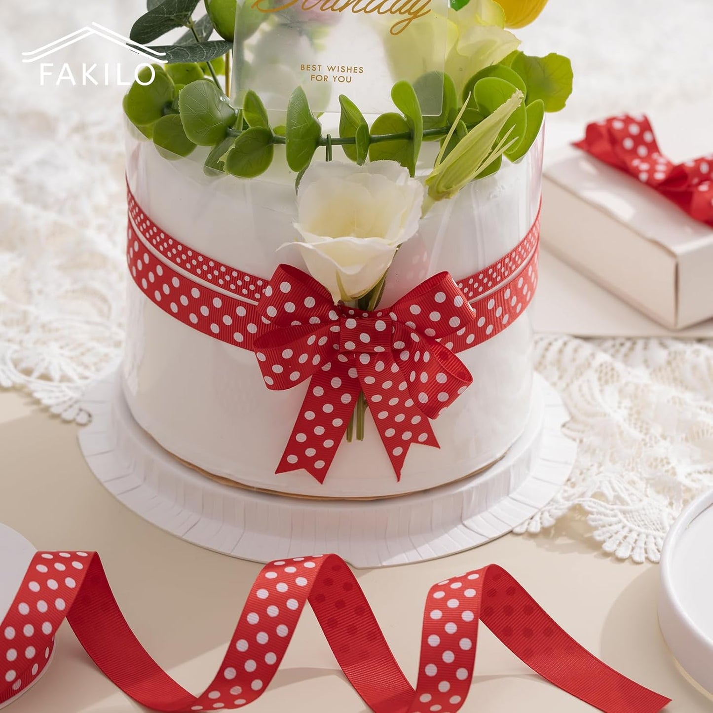 Polka Dot Grosgrain Ribbon 3/4 Inch, 25 Yards Spool Red and White Dot Craft Ribbon for Christmas Gift Wrapping DIY Crafts Hair Bows Sewing Wedding Party Decor and Home Decoration