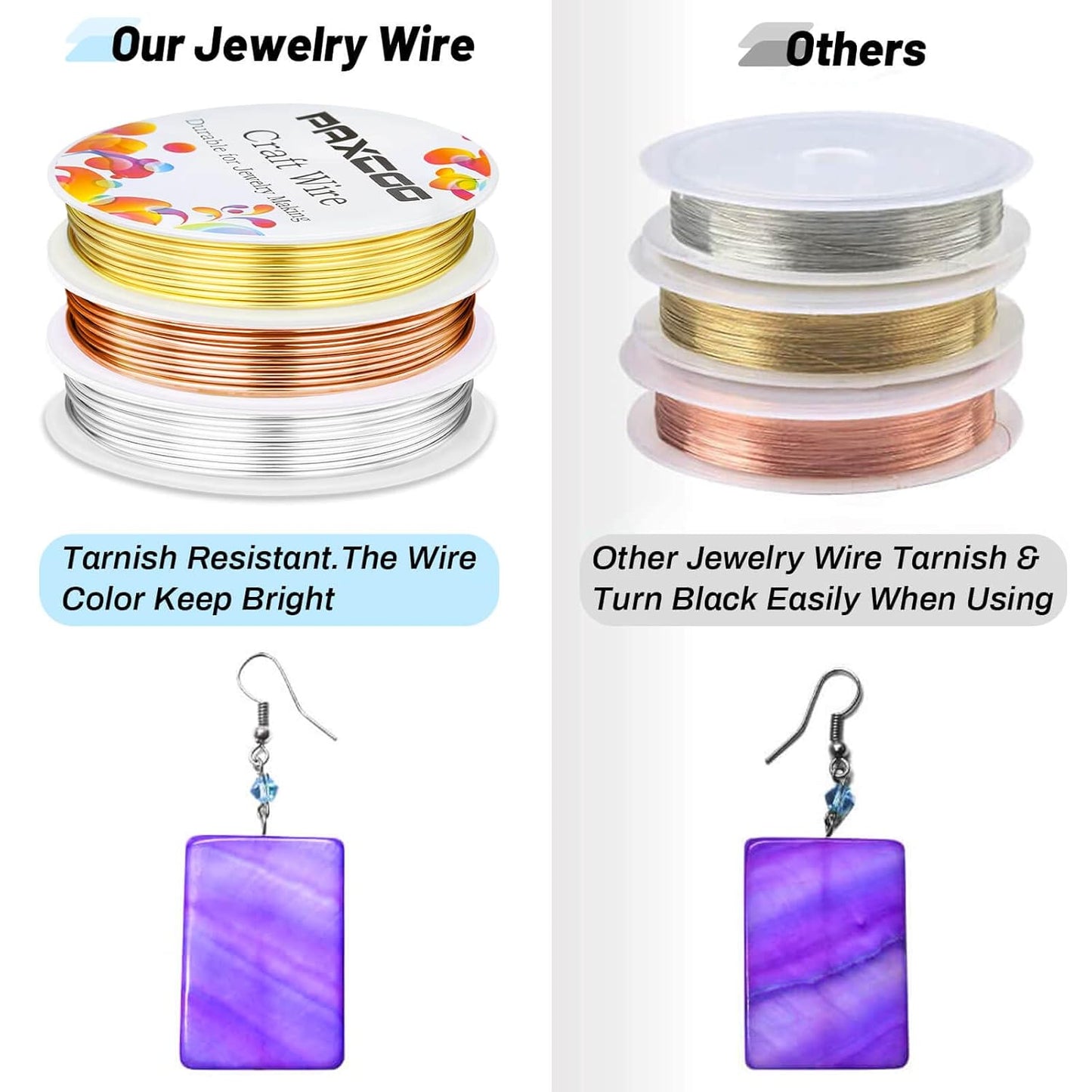 Paxcoo 3 Pack Jewelry Wire Craft Wire 18 Gauge Tarnish Resistant Beading Wire for Jewelry Making Supplies and Crafting (Silver, Gold and Copper)