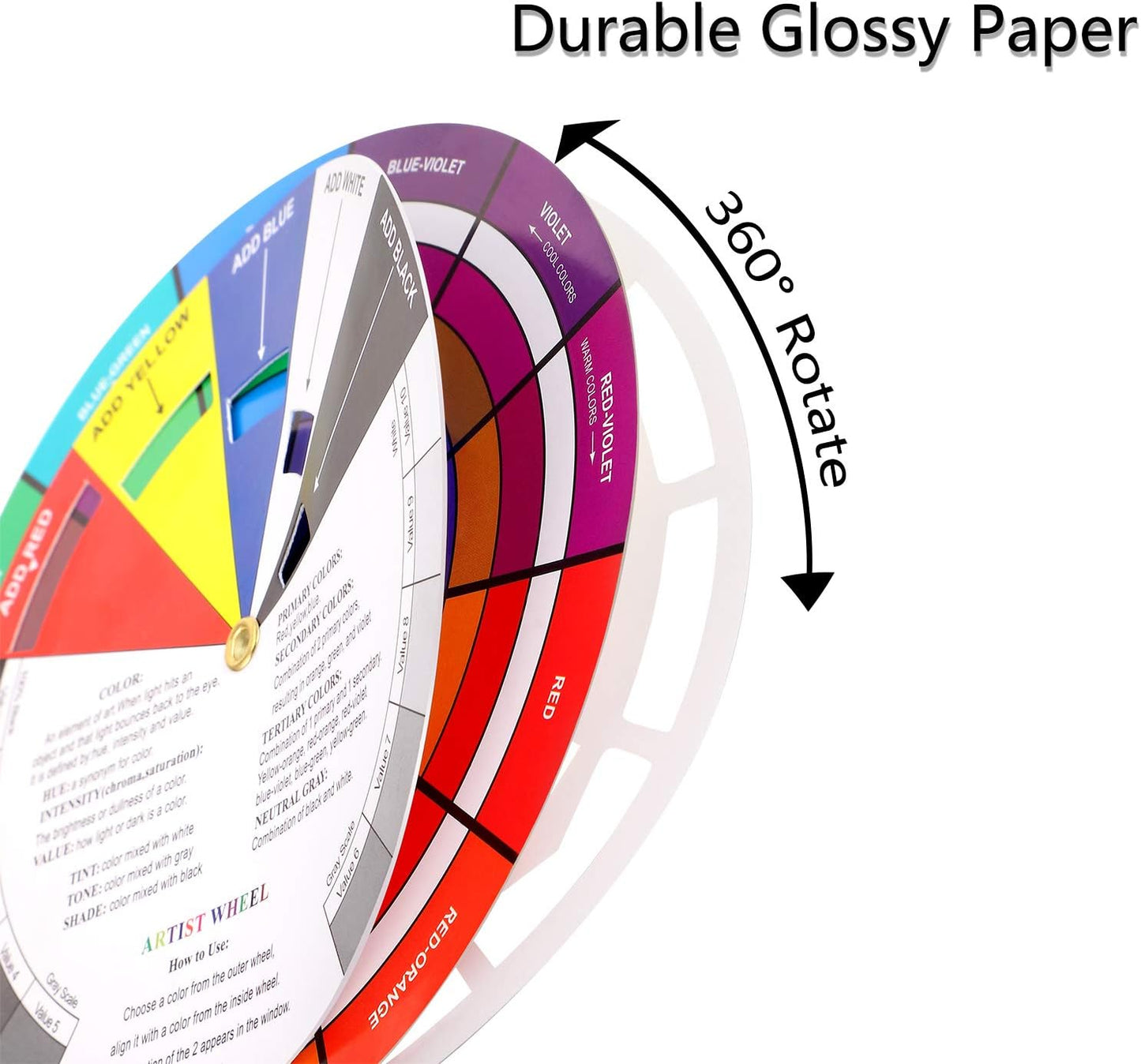 Outus 2 Pcs Color Wheel, Paint Mixing Learning Guide Art Teaching Tool Color Wheels for Makeup Blending Board Chart Mixed Guide Mix Colours(5.5 Inch/ 14 cm)