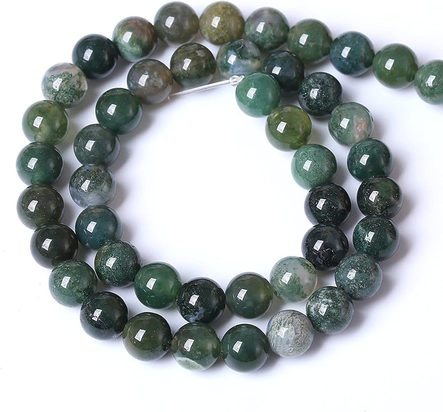 38PCS 10mm Natural Green Moss Agate Beads Gemstone Round Loose Spacer Beads for Jewelry Making DIY Bracelet Necklace Earrings 15" Inch