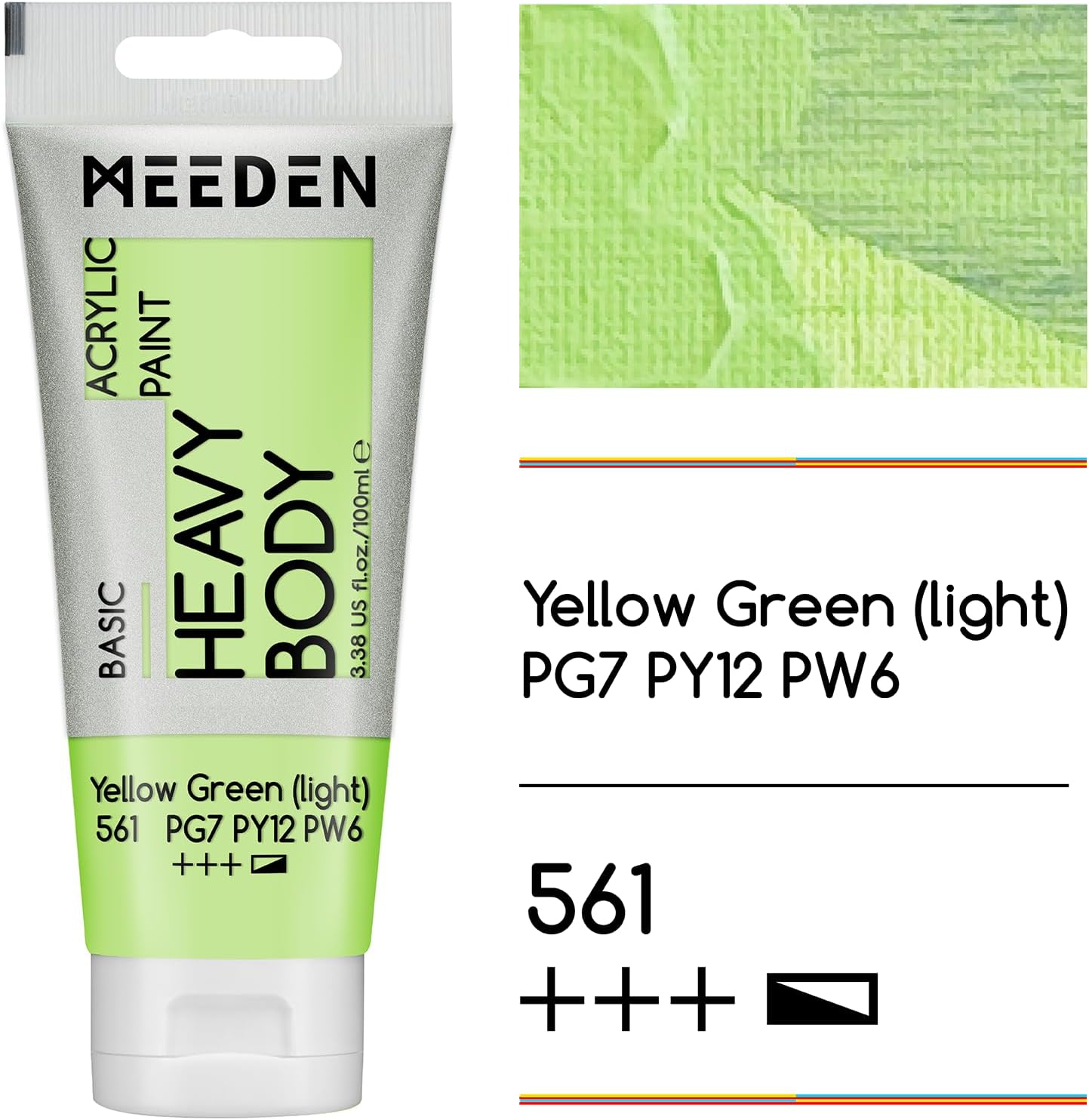 MEEDEN Acrylic Paint Yellow Green Light: 100ml/3.38oz Heavy Body Acrylic Paint Tube Bundled with Additional Titanium White Color for Art Craft Painting